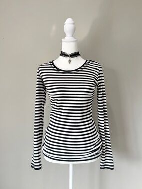 COLZA Black & White Stripe Long Sleeve Shirt